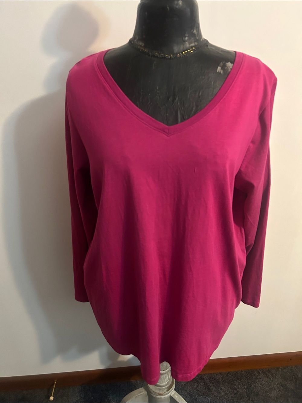 Woman Within V-Neck Long Sleeve Top - Fuchsia